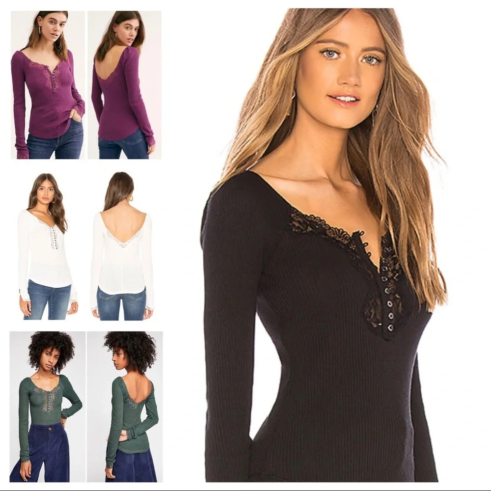 NEW Free People To the West Tee Lace Trim Top Z202-4
